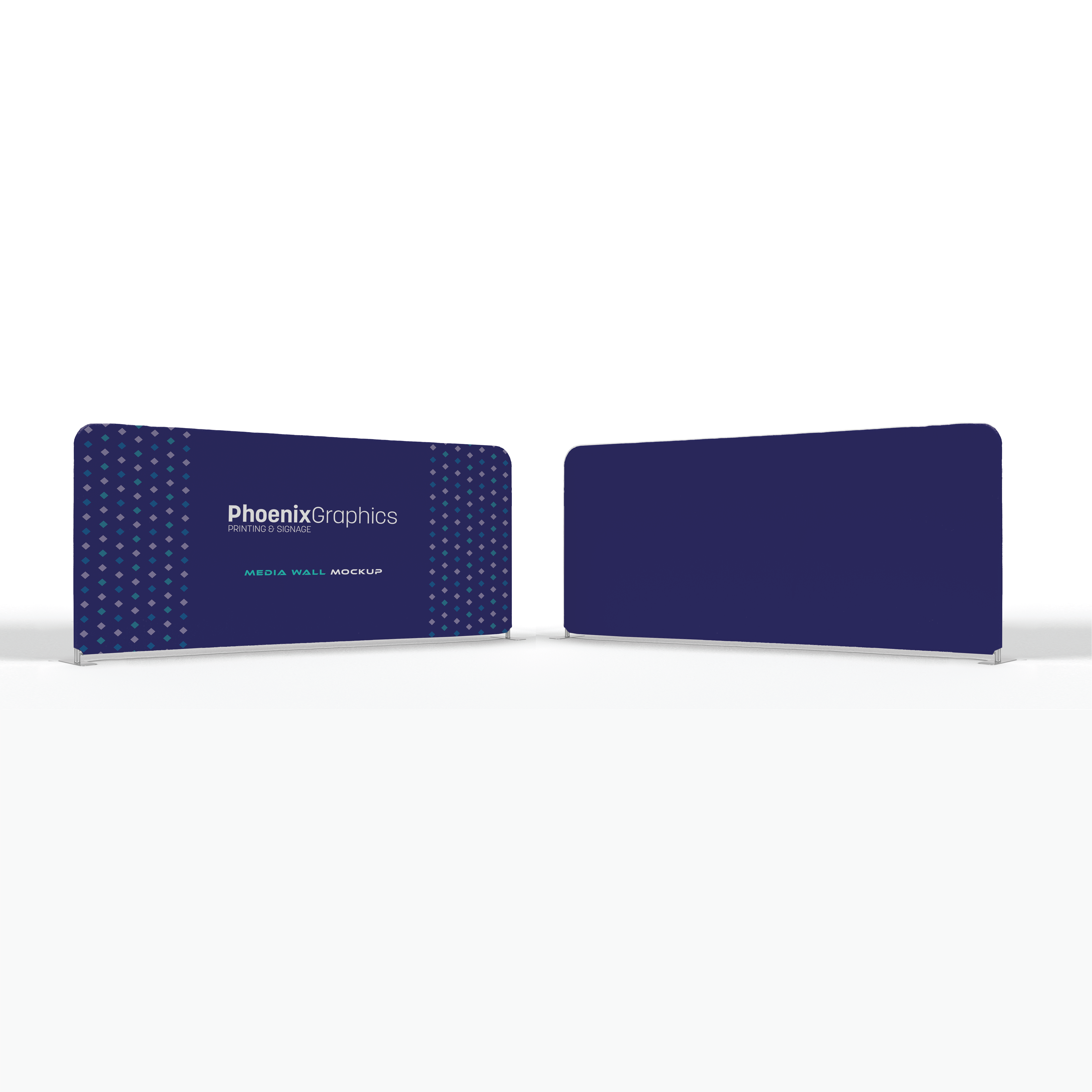Navy blue mouse pad with 'Phoenix Graphics' branding on a white background