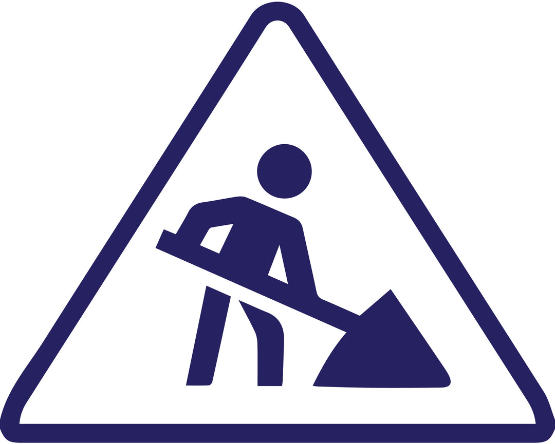 Blue construction worker symbol on a white background