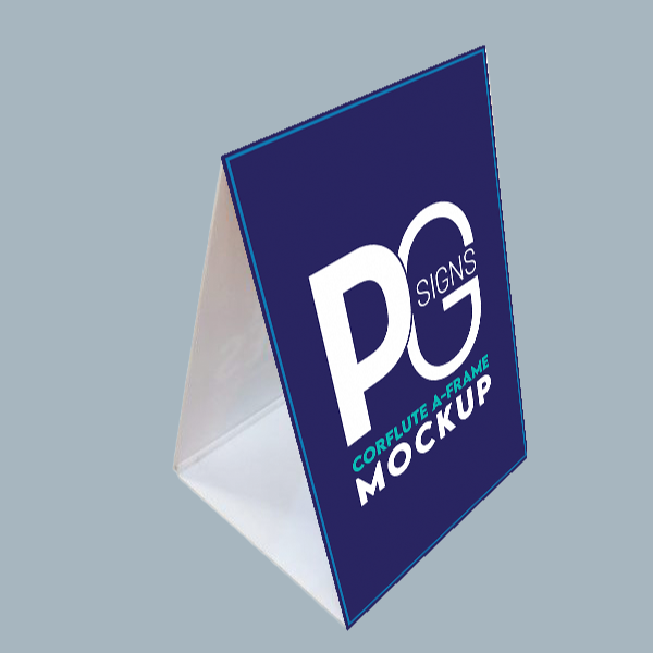 A blue, triangular Corflute A-Frames sign featuring 