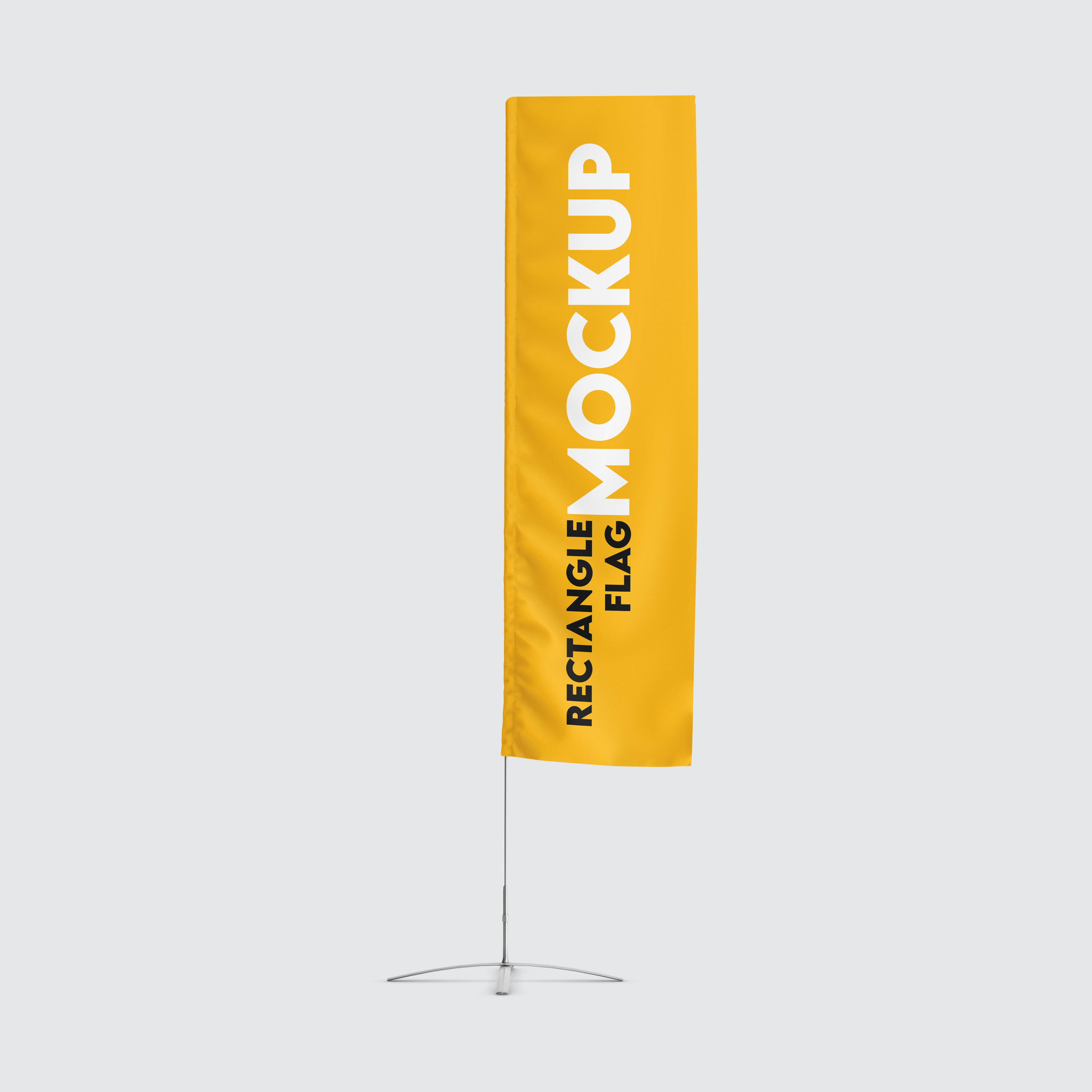 A tall, yellow Rectangle Flag on a slim silver stand, featuring 