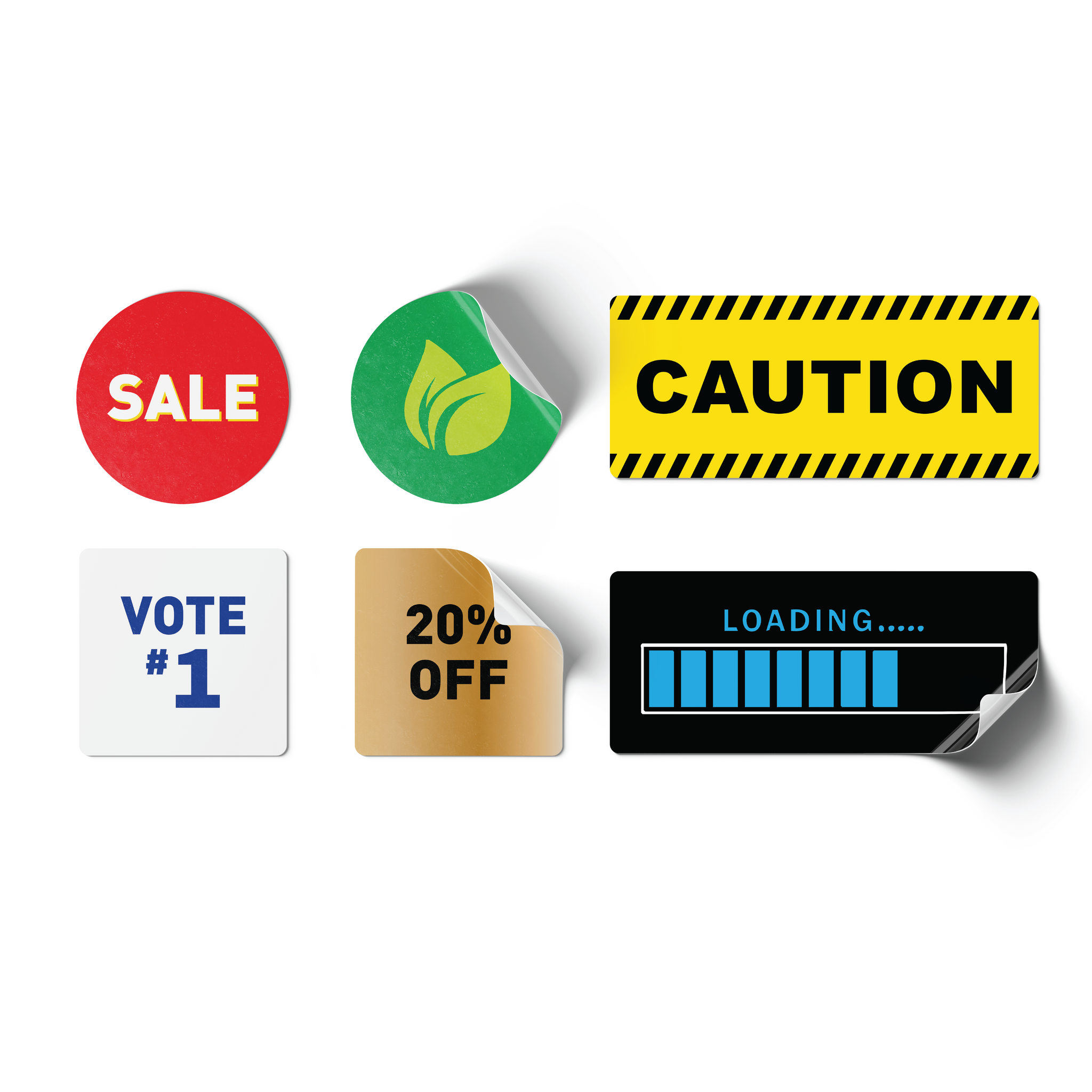 Collection of various stickers with different messages on a white background
