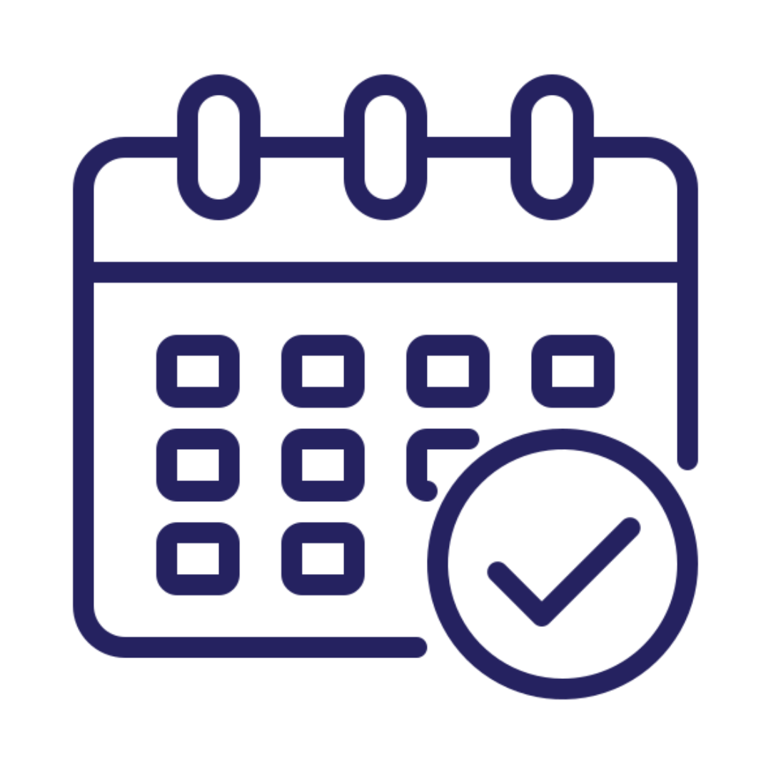 Icon of a calendar with a check mark, symbolizing scheduling or planning.