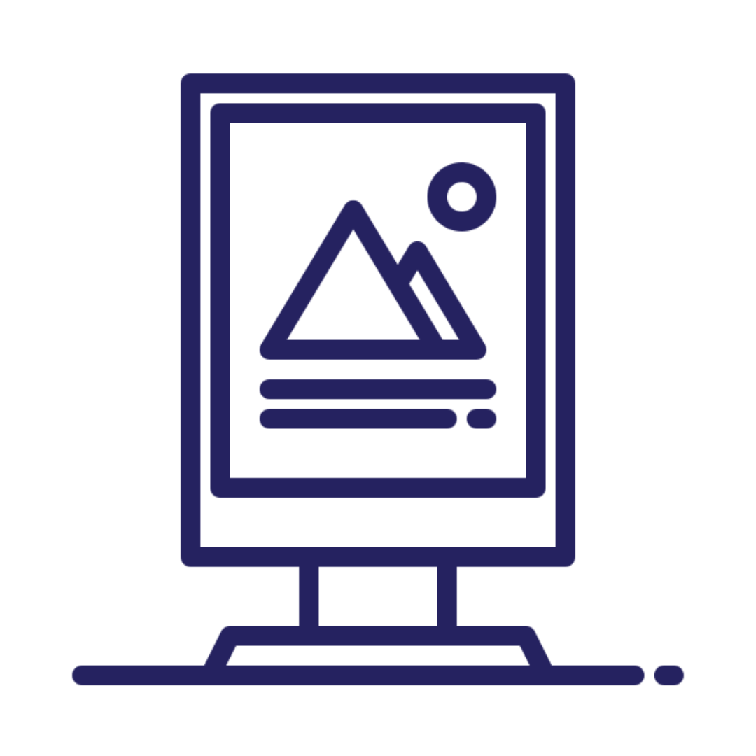 Icon of a computer monitor displaying a mountain landscape on a white background